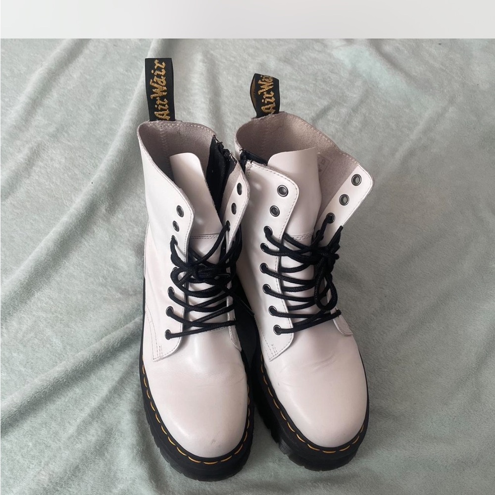Dr. Martens Black and White Combat Boots with Air-Cushioned Sole